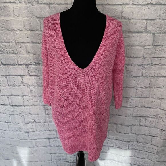 Express new with tags batwing plunging vneck knit sweater marble pink white M - Picture 1 of 11